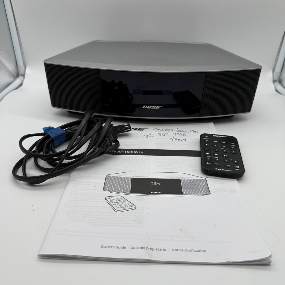 Bose Wave Radio IV Tabletop AM FM Alarm Clock Silver 417788-WR Remote TESTED
